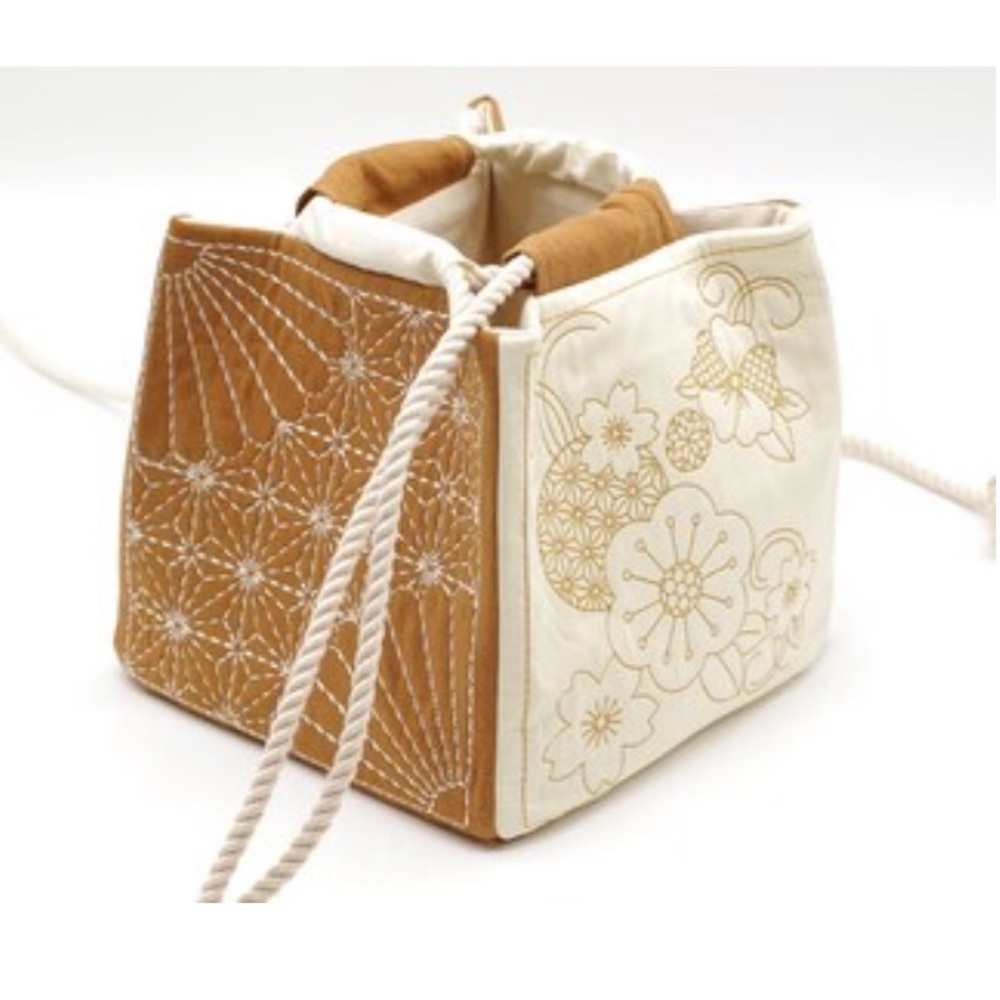 Japanese Drawstring Pouch with Sakura Embroidery